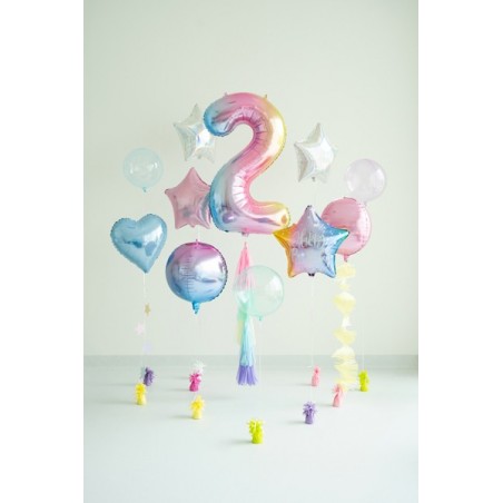 Balon foliowy Cyfra 2 - 86 cm - pastelowy tęczowy