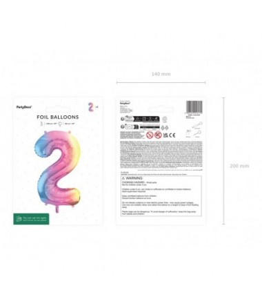 Balon foliowy Cyfra 2 - 86 cm - pastelowy tęczowy