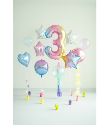 Balon foliowy Cyfra 3 - 86 cm - pastelowy tęczowy