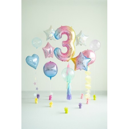 Balon foliowy Cyfra 3 - 86 cm - pastelowy tęczowy