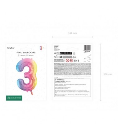 Balon foliowy Cyfra 3 - 86 cm - pastelowy tęczowy