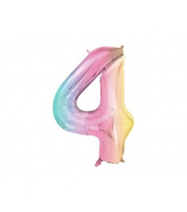 Balon foliowy Cyfra 4 - 86 cm - pastelowy tęczowy