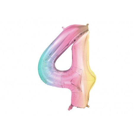 Balon foliowy Cyfra 4 - 86 cm - pastelowy tęczowy
