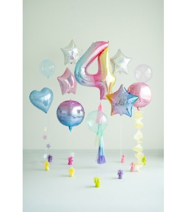 Balon foliowy Cyfra 4 - 86 cm - pastelowy tęczowy