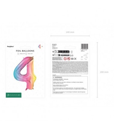 Balon foliowy Cyfra 4 - 86 cm - pastelowy tęczowy