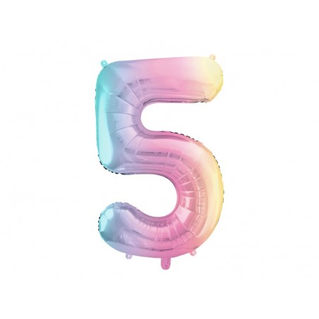 Balon foliowy Cyfra 5 - 86 cm - pastelowy tęczowy