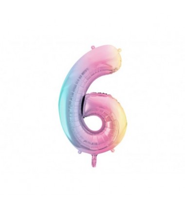 Balon foliowy Cyfra 6 - 86 cm - pastelowy tęczowy