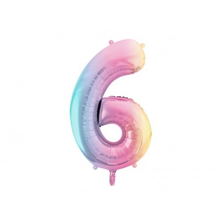Balon foliowy Cyfra 6 - 86 cm - pastelowy tęczowy
