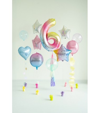 Balon foliowy Cyfra 6 - 86 cm - pastelowy tęczowy