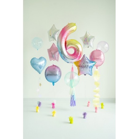 Balon foliowy Cyfra 6 - 86 cm - pastelowy tęczowy