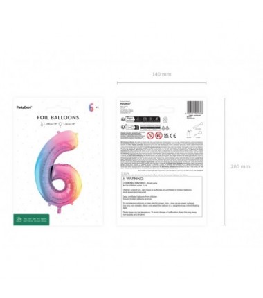Balon foliowy Cyfra 6 - 86 cm - pastelowy tęczowy