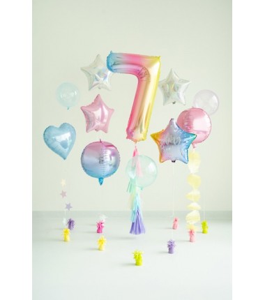 Balon foliowy Cyfra 7 - 86 cm - pastelowy tęczowy