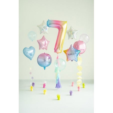 Balon foliowy Cyfra 7 - 86 cm - pastelowy tęczowy