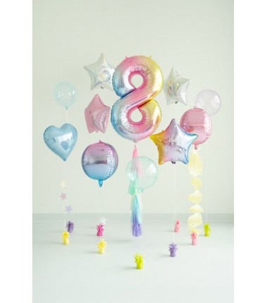 Balon foliowy Cyfra 8 - 86 cm - pastelowy tęczowy