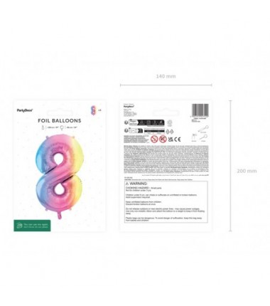 Balon foliowy Cyfra 8 - 86 cm - pastelowy tęczowy