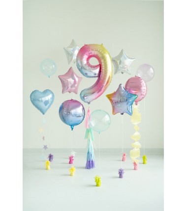 Balon foliowy Cyfra 9 - 86 cm - pastelowy tęczowy