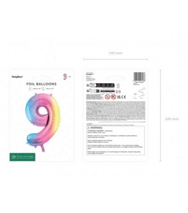 Balon foliowy Cyfra 9 - 86 cm - pastelowy tęczowy