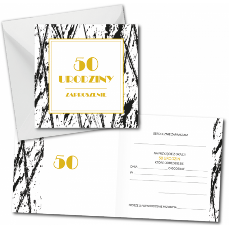 Zaproszenie do wypisania na 50 URODZINY - Black & White - 1 sztuka