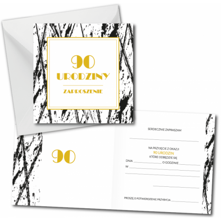 Zaproszenie do wypisania na 90 URODZINY - Black & White - 1 sztuka