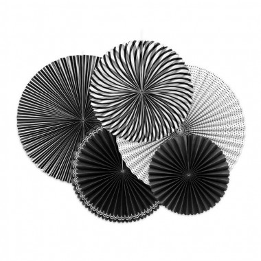 Rozety papierowe - czarno białe - 5 sztuki