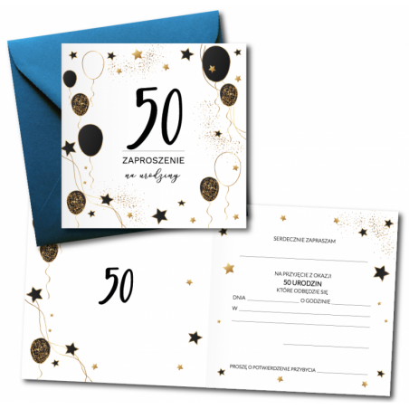 Zaproszenie do wypisania na 50 URODZINY - Balony - 1 sztuka