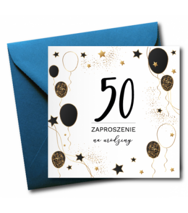 Zaproszenie do wypisania na 50 URODZINY - Balony - 1 sztuka