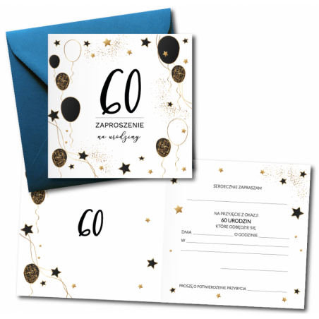 Zaproszenie do wypisania na 60 URODZINY - Balony - 1 sztuka