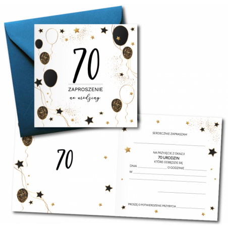 Zaproszenie do wypisania na 70 URODZINY - Balony - 1 sztuka