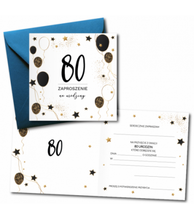 Zaproszenie do wypisania na 80 URODZINY - Balony - 1 sztuka