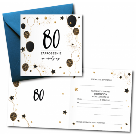 Zaproszenie do wypisania na 80 URODZINY - Balony - 1 sztuka