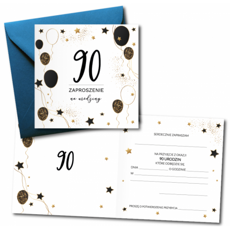 Zaproszenie do wypisania na 90 URODZINY - Balony - 1 sztuka