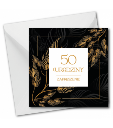 Zaproszenie do wypisania na 50 URODZINY - Złote Liście - 1 sztuka
