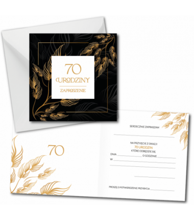 Zaproszenie do wypisania na 70 URODZINY - Złote Liście - 1 sztuka