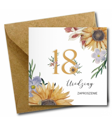 Zaproszenie do wypisania na 18 URODZINY - Słoneczniki - 1 sztuka