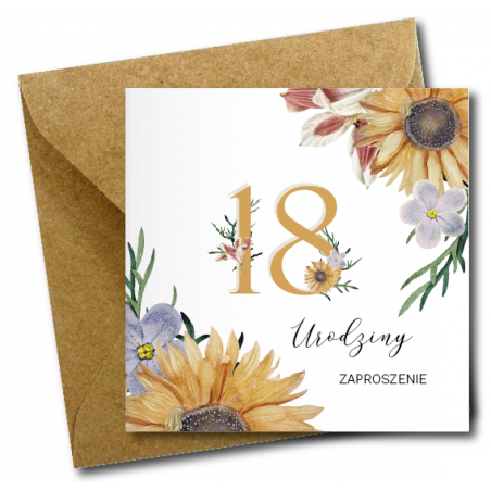 Zaproszenie do wypisania na 18 URODZINY - Słoneczniki - 1 sztuka