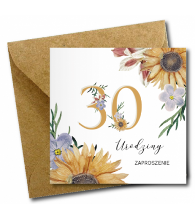 Zaproszenie do wypisania na 30 URODZINY - Słoneczniki - 1 sztuka