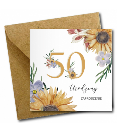 Zaproszenie do wypisania na 50 URODZINY - Słoneczniki - 1 sztuka