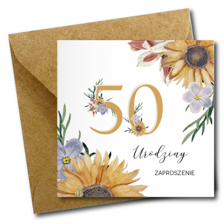 Zaproszenie do wypisania na 50 URODZINY - Słoneczniki - 1 sztuka