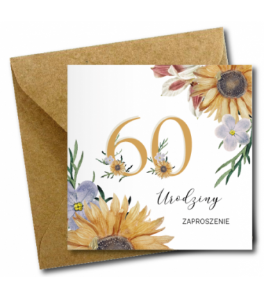 Zaproszenie do wypisania na 60 URODZINY - Słoneczniki - 1 sztuka