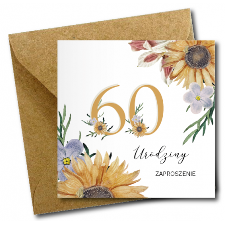 Zaproszenie do wypisania na 60 URODZINY - Słoneczniki - 1 sztuka
