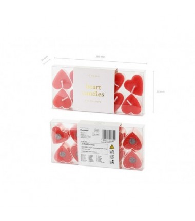 Świeczki podgrzewacze Serca, 4 cm, czerwony - 10 sztuk