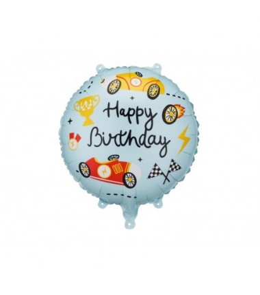 Balon foliowy pastylka Happy Birthday, Wyścigówka, 35x35 cm