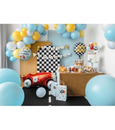 Balon foliowy pastylka Happy Birthday, Wyścigówka, 35x35 cm