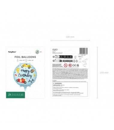 Balon foliowy pastylka Happy Birthday, Wyścigówka, 35x35 cm