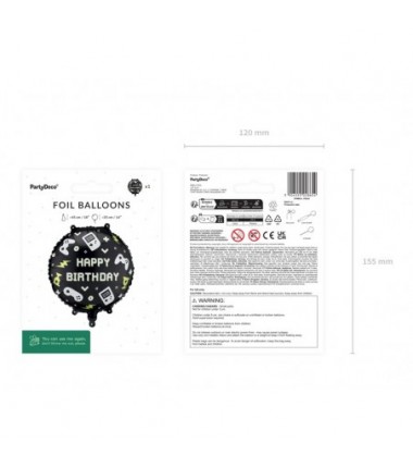 Balon foliowy pastylka Happy Birthday, Game, 35x35 cm
