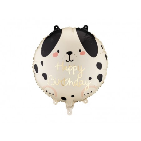 Balon foliowy pastylka Happy Birthday, Piesek, 35x35 cm