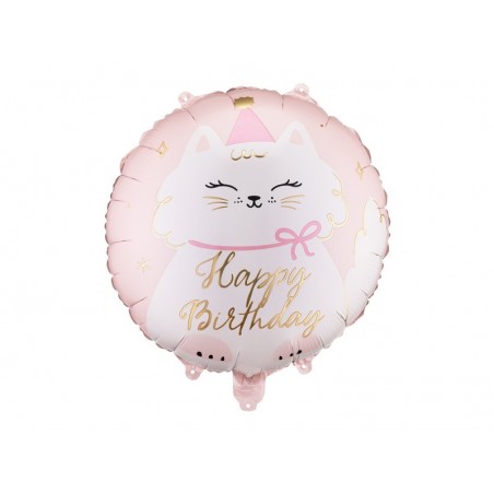 Balon foliowy pastylka Happy birthday, Kotek, 35x35 cm