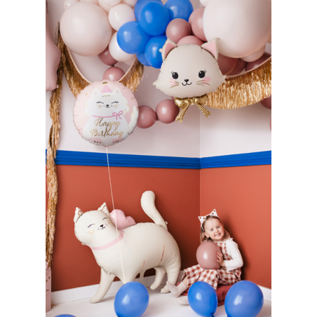 Balon foliowy pastylka Happy birthday, Kotek, 35x35 cm