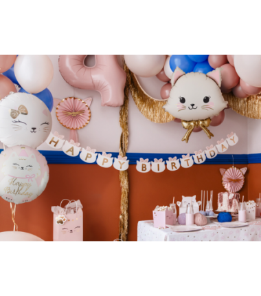 Balon foliowy pastylka Happy birthday, Kotek, 35x35 cm
