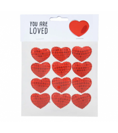 Cekinowe serca - naklejki - 12 sztuk